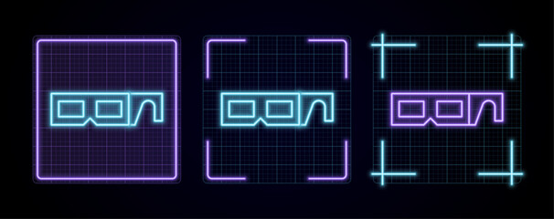 3D glasses icon illustration, cyber neon visual, glowing border grid vector.