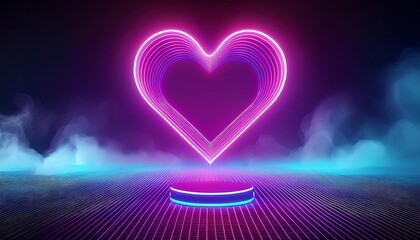 A glowing heart outline above a tiled floor, with smoky blue and pink background.