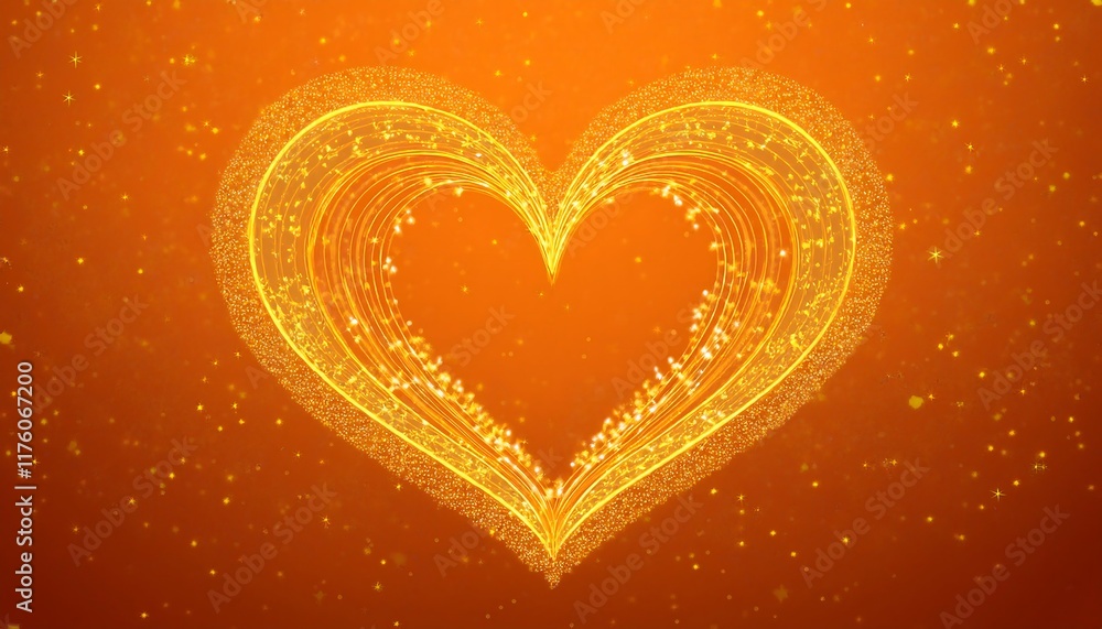 Aufkleber a heart made of swirling golden lines and tiny sparkling dots is centered on a warm orange backgroun