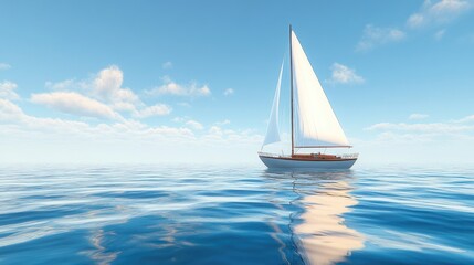 A classic sailboat with crisp white sails in the middle of a pristine sea.