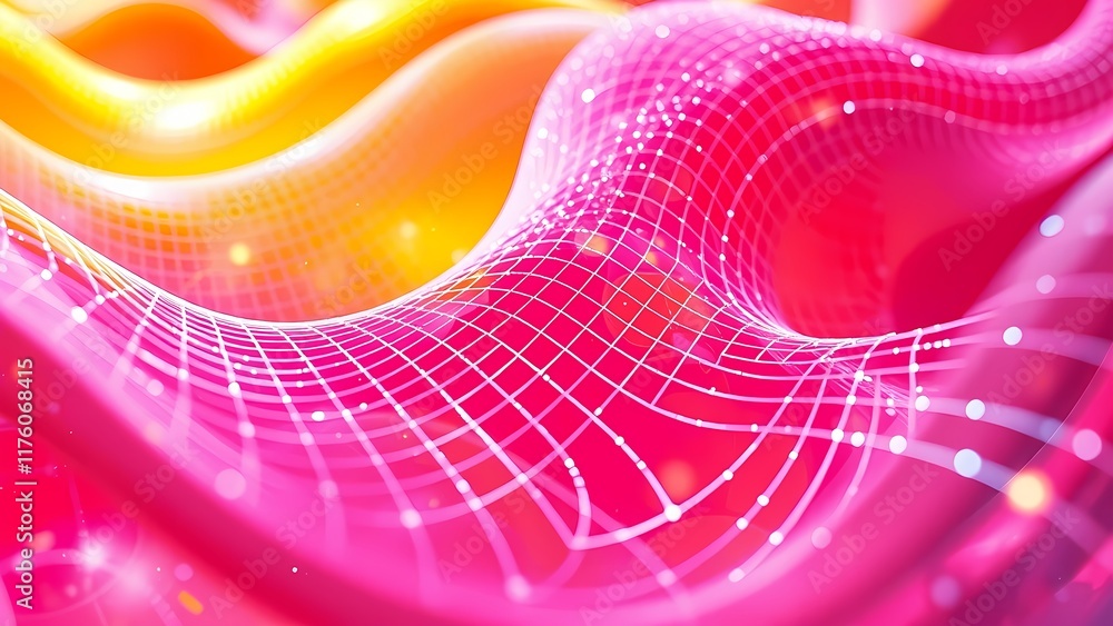 Poster abstract colorful wave pattern with circles and digital lines in vibrant motion