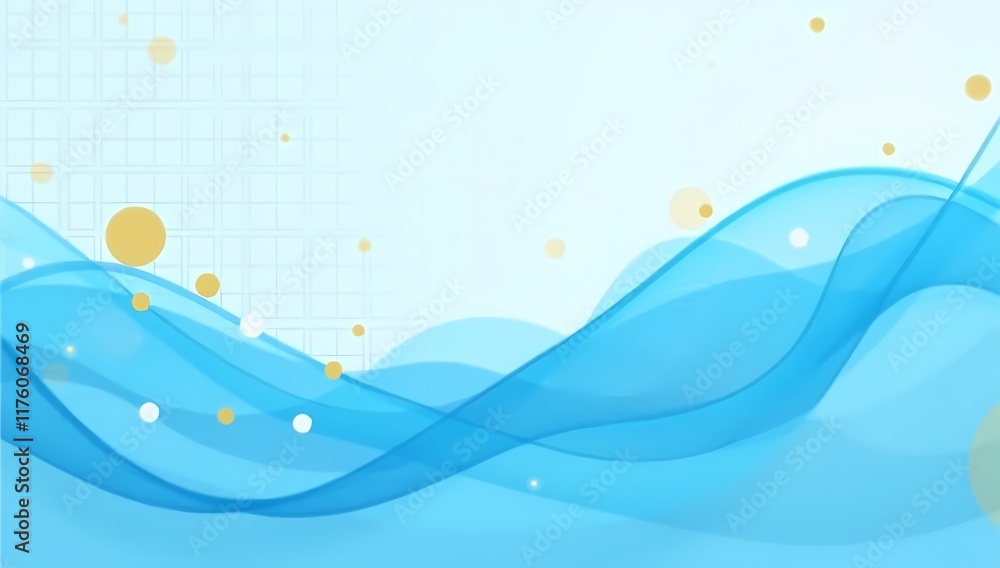 Poster abstract blue waves with flowing patterns and curves in a light artistic design