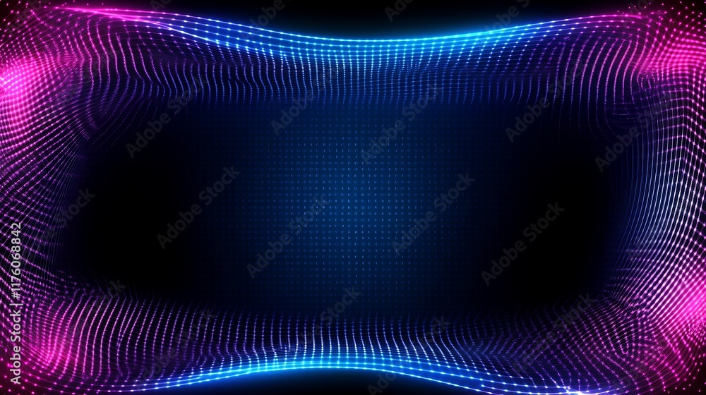 Aufkleber abstract neon wave digital grid pattern background