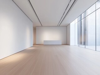 Obraz premium A large room with a white wall and a white table