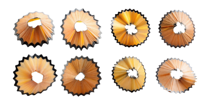 collection of vibrant pencil shavings in various colors, isolated on a transparent background in PNG format, perfect for creative or artistic design projects. - Powered by Adobe