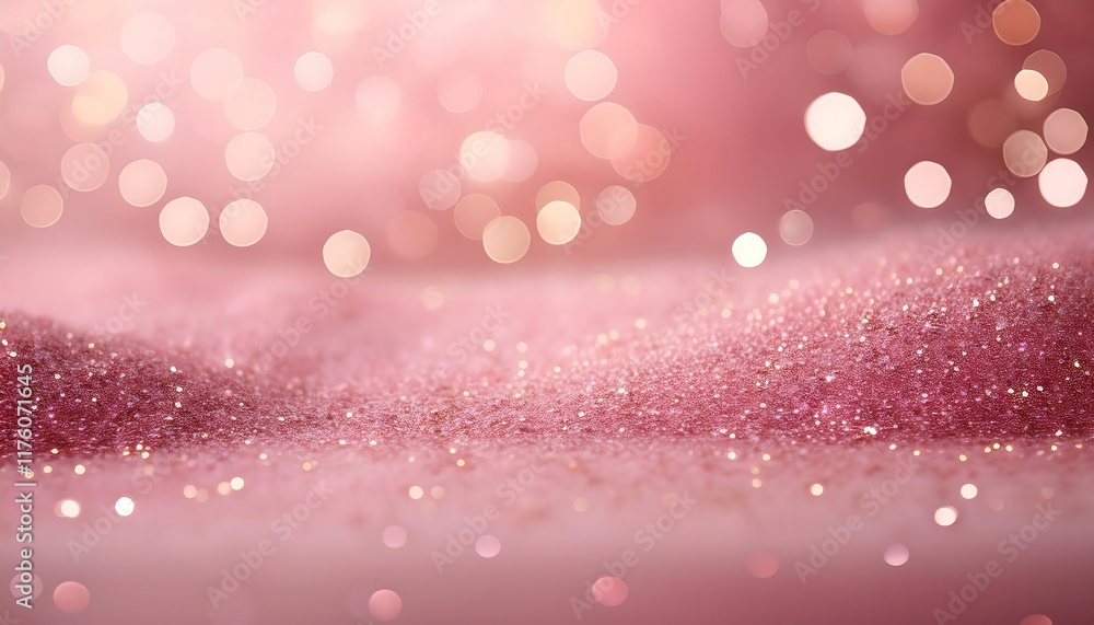 Poster a soft pink background features a bokeh effect and a layer of shimmering, light-colored glitter