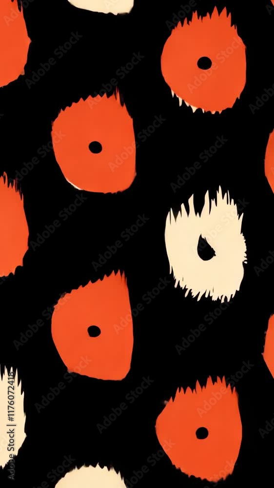 Aufkleber abstract pattern with circular shapes in red, orange, and white on a black background creates a stri
