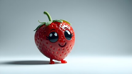 Obraz premium cute cartoon strawberry isolated on light background ideal for creative projects