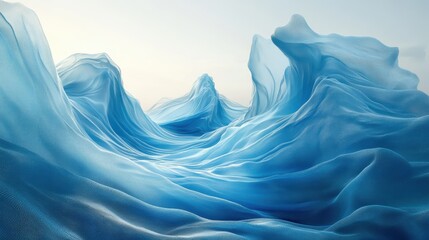 Obraz premium A serene tableau of ethereal, undulating waves in a surreal ocean of soft azure hues creating a mesmerizing and tranquil ambient landscape