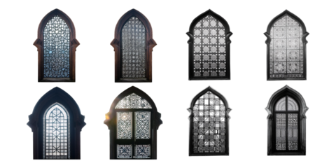 Islamic door and window Arabic arch, set collection, mega bundle, isolated on transparent background