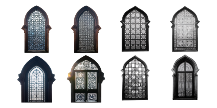 Islamic door and window Arabic arch, set collection, mega bundle, isolated on transparent background - Powered by Adobe
