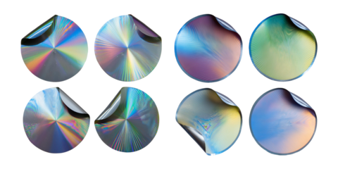 Shiny holographic CD discs in various views isolated on transparent background