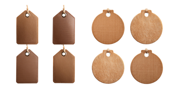 brown empty sale tag, set collection, mega bundle, isolated on transparent background
