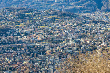 Obraz premium Aerial view of the city of Lugano from Monte Bre, Switzerland