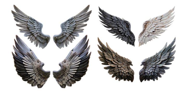 Detailed Angel Wings Artwork for Creative Projects, png collection isolated on transparent background - Powered by Adobe