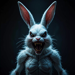 Ferocious White Rabbit: A Digital Painting of a Menacing Bunny