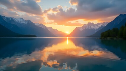 Fototapeta premium Impressive summer sunrise on Eibsee lake with Zugspitze mountain range