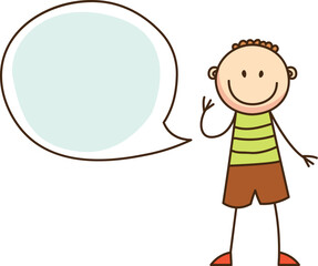 Hand Drawn Cartoon Boy With Speech Bubble