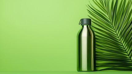 Sleek reusable water bottle on a nature-inspired background, earthy colors, clean text overlay area for eco-friendly campaign, minimal and modern design