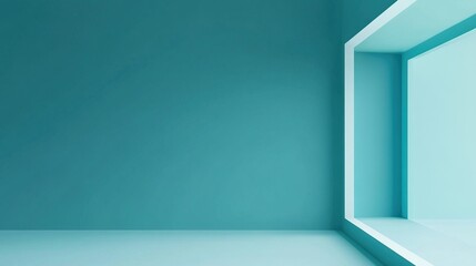 Fototapeta premium Empty teal room with white window frame.