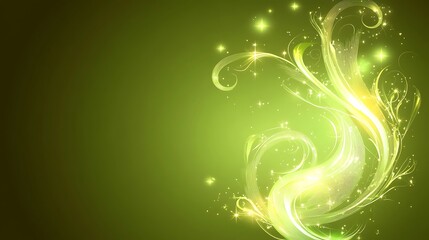 Abstract Green Swirling Light Design With Stars