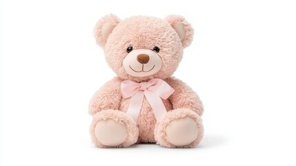 Obraz premium Cute teddy bear plush toy, vibrant colors, ultra-soft texture, lifelike detailing, isolated on white background