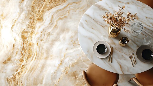 Elegant Dining Room with Marble Table and Onyx Flooring