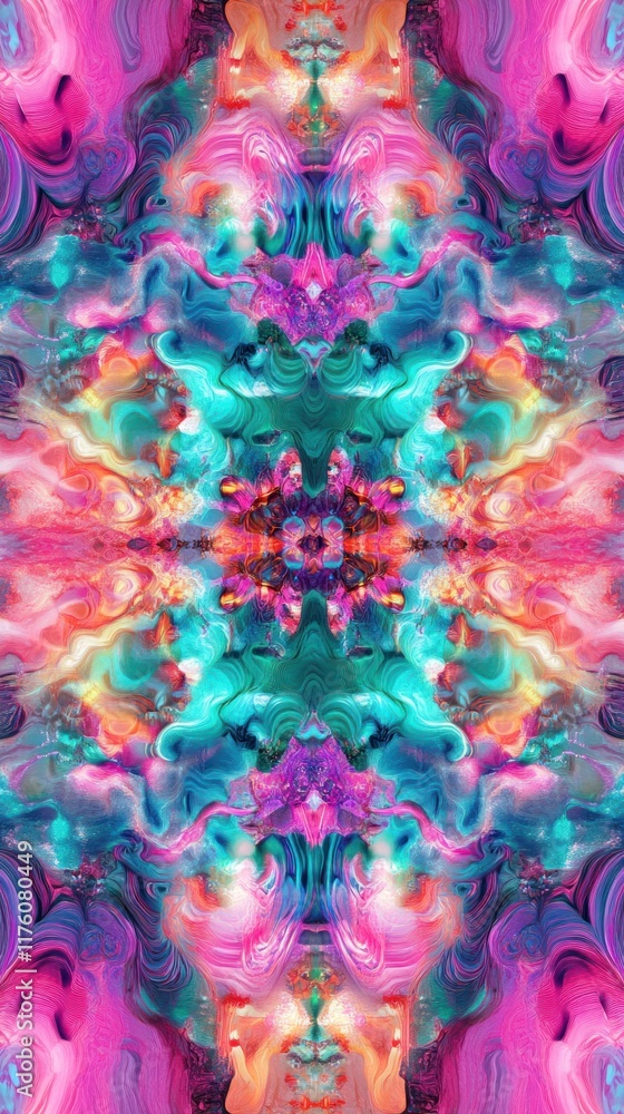 Aufkleber vibrant abstract symmetrical design featuring swirls of colorful paint in a kaleidoscope pattern for