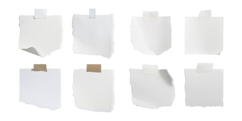 White torn paper notes with ripped edges and corners, set collection, mega bundle, isolated on transparent background