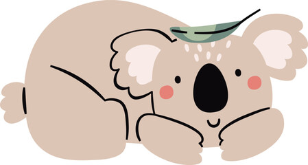 Childish Lying Koala With Leaf