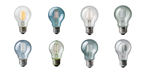 realistic electric lightbulbs. LED technology, eco-friendly, energy-efficient innovation, set collection, mega bundle, isolated on transparent background