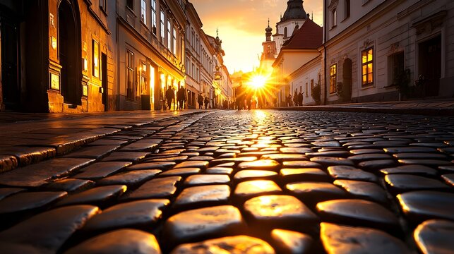 Aged cityscape with cultural landmarks, tourists exploring historic alleys, sophisticated text area, warm tones, classic travel vibe