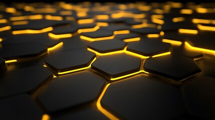 Obraz premium Illuminated Hexagonal Grid Dark Abstract Background