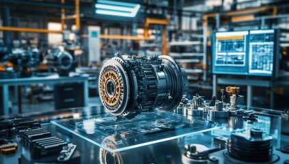 Fototapeta premium Industrial Manufacturing Facility Featuring a Complex Mechanical Engine