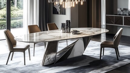 Modern Marble Dining Table with Metal Base
