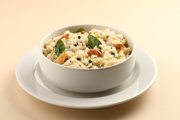 South Indian Food Ven Pongal Khara Pongal with Sambar popular breakfast food of Tamil Nadu festival Pongal Sankranti Diwali spicy pongal prepared with rice and lentil
