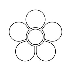 Flower diagram with 5 petals. Floral pie chart divided on five equal sectors in leaf shapes isolated on white background. Template for data presentation. Vector graphic illustration.