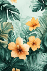 Fototapeta premium Botanical-Themed Poster Collection - Tropical Leaves & Flowers Detailed Illustrations for Home & Office Deco