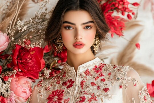 A regal kurta with intricate chikankari embroidery, set against a luxurious backdrop with royal d&Atilde;&copy;cor