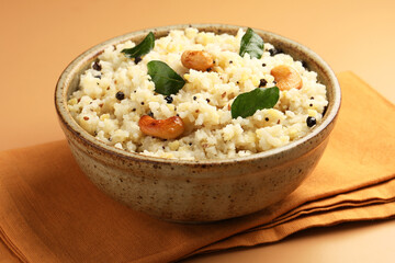 South Indian Food Ven Pongal Khara Pongal with Sambar popular breakfast food of Tamil Nadu festival Pongal Sankranti Diwali spicy pongal prepared with rice and lentil