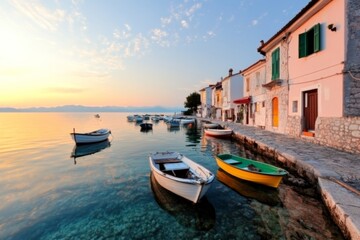 A tranquil bay on the island of Lo&Aring;&iexcl;inj, with small boats gently swaying in the calm, clear waters