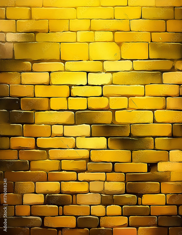 Poster a seamless pattern of golden bricks arranged in a wall, showcasing a variety of rectangular shapes a