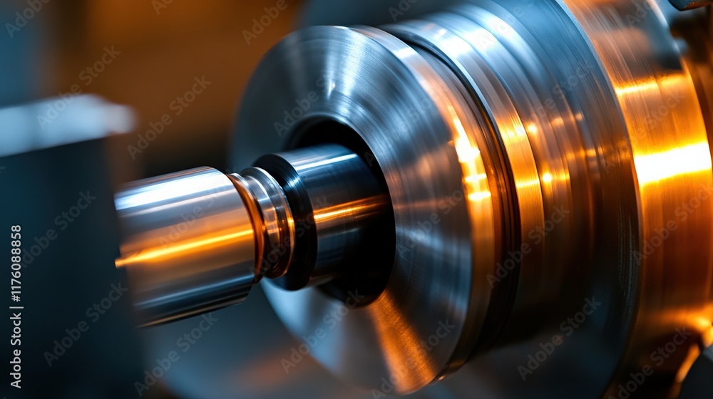 Aufkleber close-up view of precision industrial machine component cutting tool in action, highlighting metalli