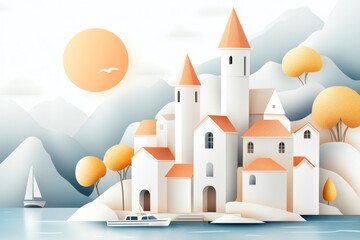 A vintage-style travel poster of Kvarner Bay, featuring Krk Island, yachts, and bold typography with muted pastel colors