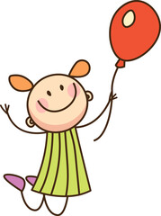 Fototapeta premium Hand Drawn Happy Child Holding Balloon