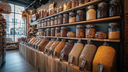 Obraz premium Retail shelves - product stock, store collection, window presentation, vast inventory, shopping variety, merchandise display, consumer goods, aisle arrangement, shop setup, broad selection.