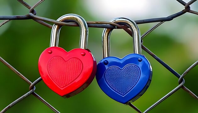Two hands hold phones displaying a man and a woman virtually connected by a heart.