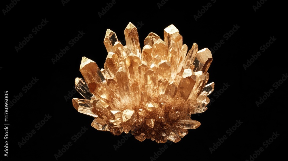 Poster a close-up of a natural raw gold nugget cluster on a black background, showcasing the intricate beau
