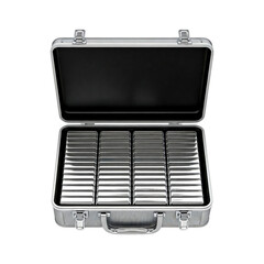 Silver bars in a case isolated on transparent background