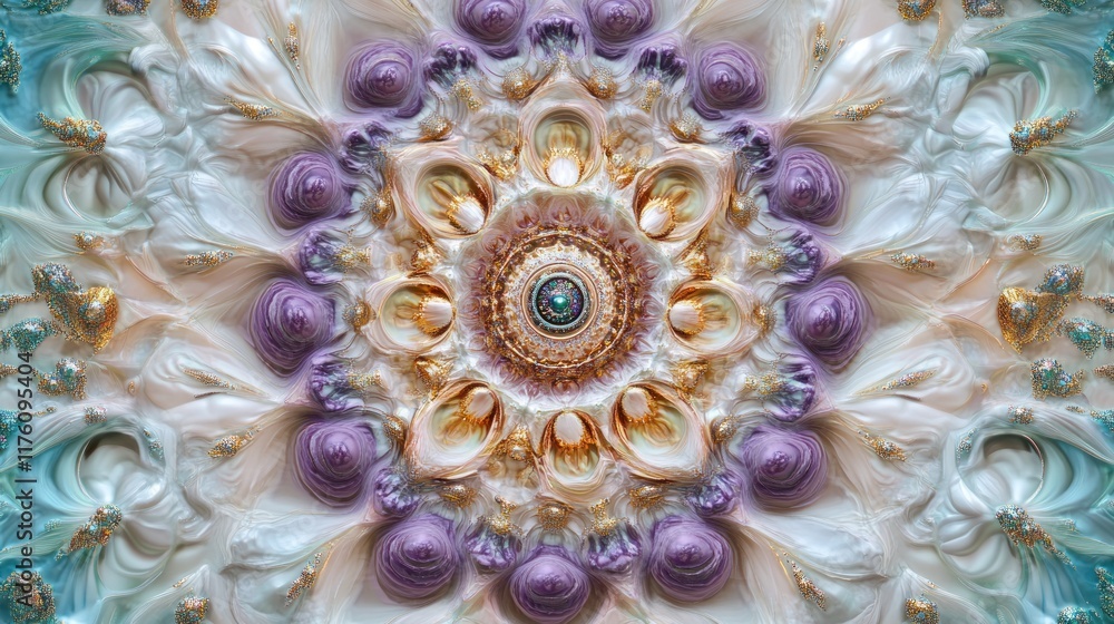 Poster intricate abstract floral pattern with soft pastel colors and circular design elements in a stunning